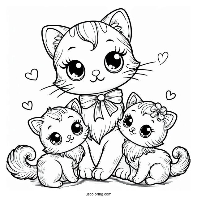 Mommy Cat With Two Kittens