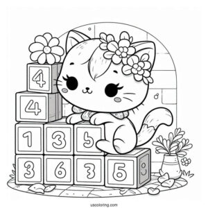Poppy Playtime Coloring Page Of Cute Catnap Sitting In A Corner With Number Blocks