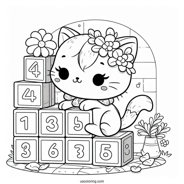 Poppy Playtime Coloring Page Of Cute Catnap Sitting In A Corner With Number Blocks