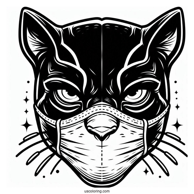 Black Panther Wearing Mask Coloring Page