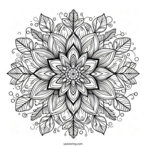 Tangled Flower Mandala Coloring Page