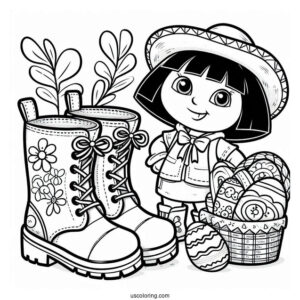 Boots And Dora Dressed Up For Easter To Color