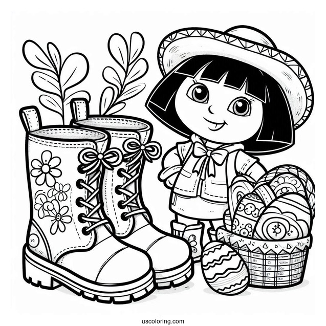 Boots And Dora Dressed Up For Easter To Color