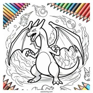 Easy Charizard Outline Coloring In For Kids