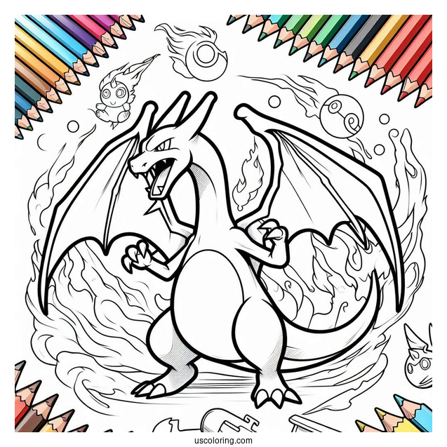 Easy Charizard Outline Coloring In For Kids