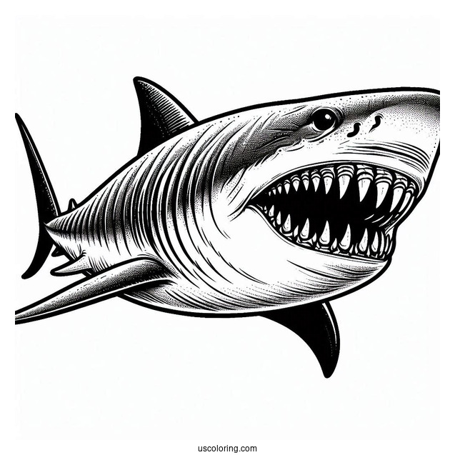 Shark Coloring Page Of Chilling Megalodon Showing Teeth