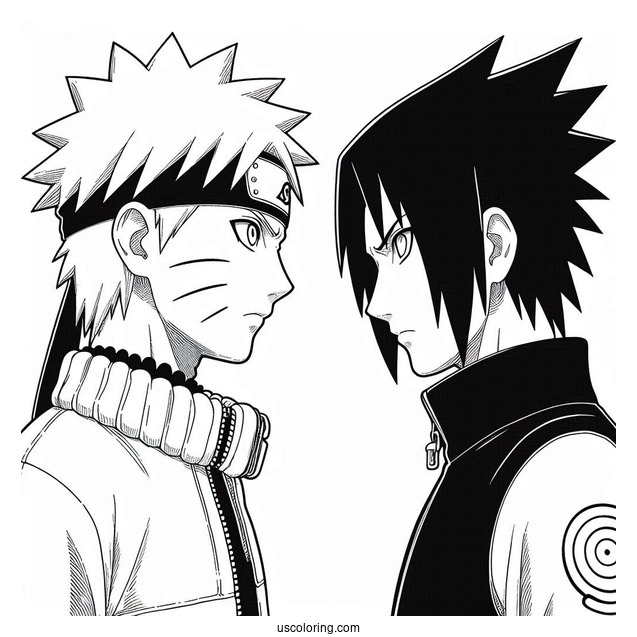 Young Naruto And Sasuke Coloring Page Glaring At One Another