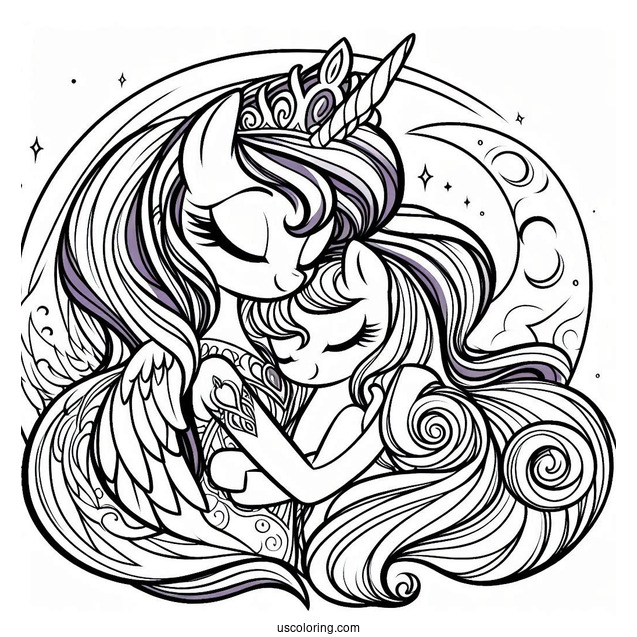 Twilight Sparkle Hugging Princess Luna Coloring Page
