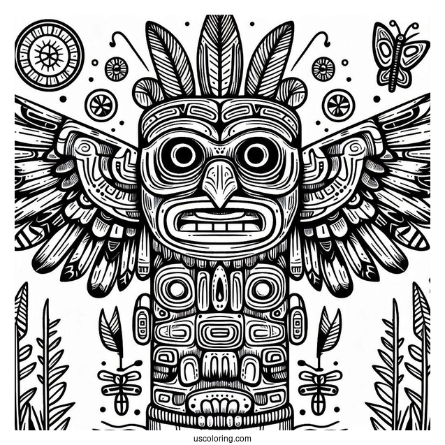 Detailed Native American Coloring Page Totem Pole