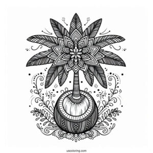 Festive Coconut Coloring Page Tree Mandala