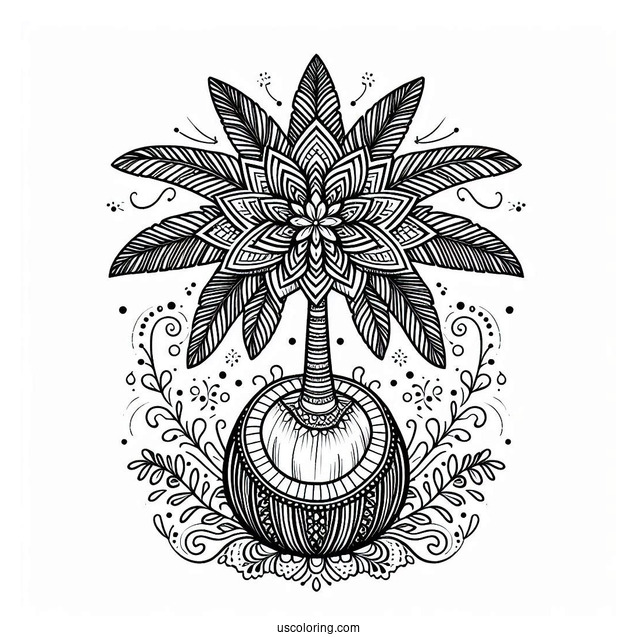 Festive Coconut Coloring Page Tree Mandala