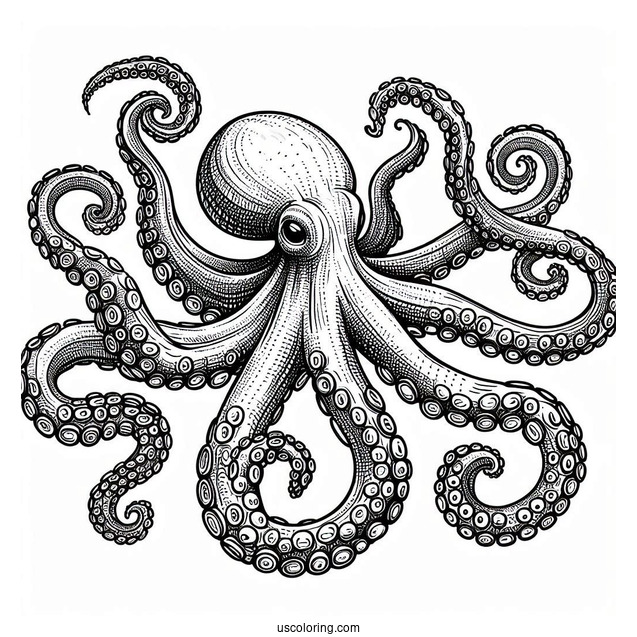 Realistic Octopus Coloring Page