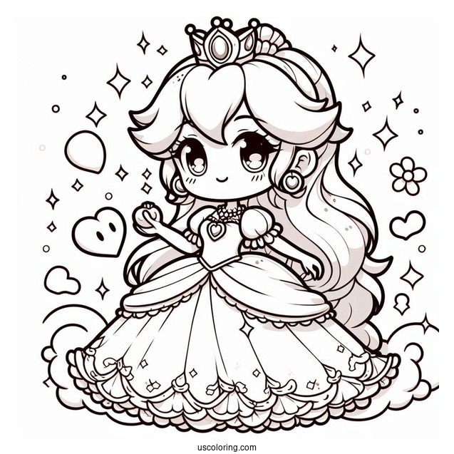 Princess Coloring Page Of Chibi Princess Peach