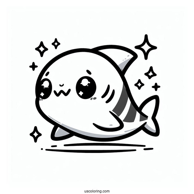 Chibi Shark Coloring Page With Stars