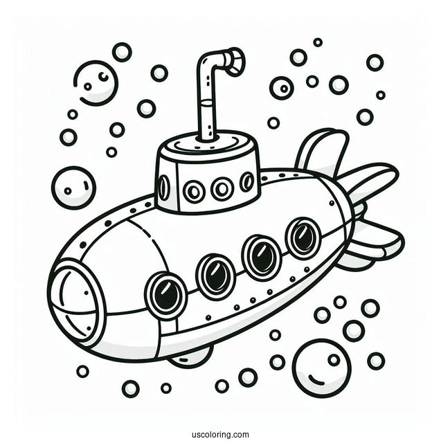 Easy Submarine Coloring PagevWith Bubbles For Preschoolers