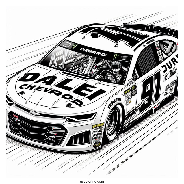 Dale JR Chevrolet Camaro NASCAR Coloring Page