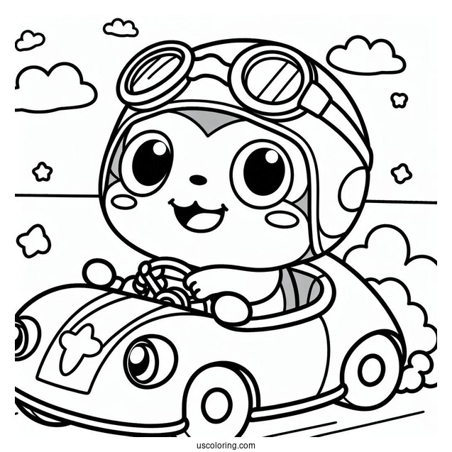 Detailed Pororo Coloring Page Of Crong In A Race Car