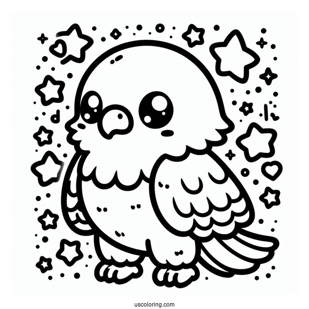 Cute Kawaii Bald Eagle With Stars Coloring In