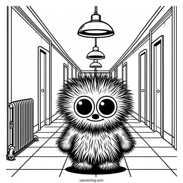 Poppy Playtime Coloring Page Of Terrifying Huggy Wuggy In The Corridor