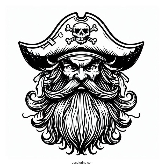 Scary Pirate Coloring Page With Large Hat And Long Beard