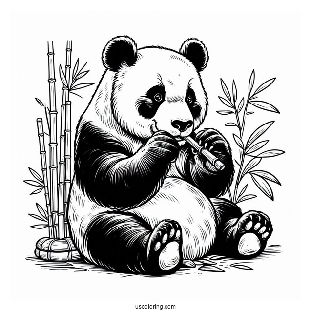 Adult Panda Eating Bamboo Coloring Picture