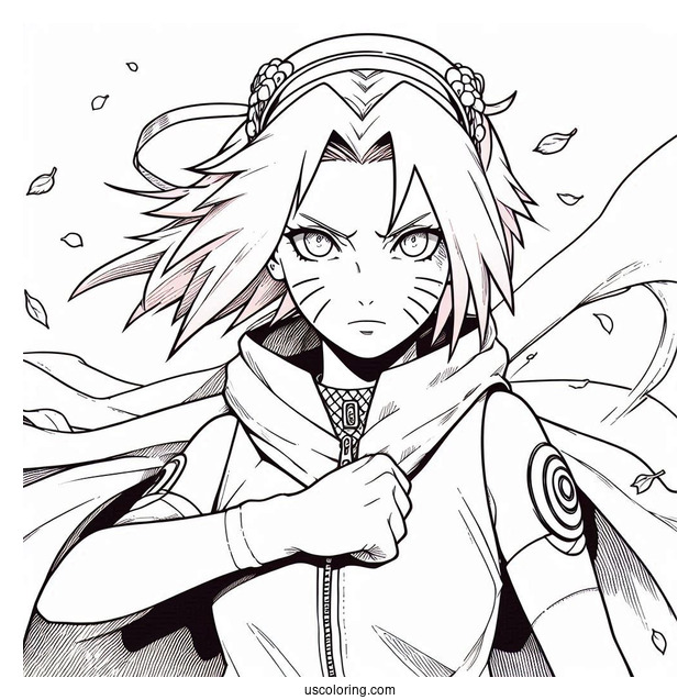 Naruto Coloring Page of Adult Sakura Haruno Using Strength