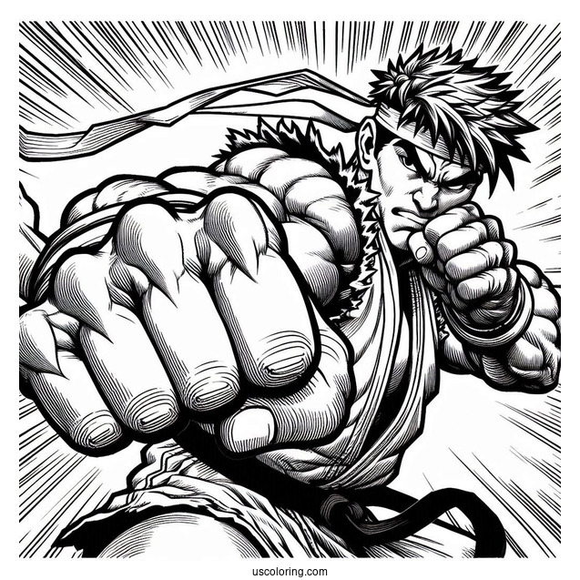 Street Fighter Coloring Page Of Ryu Punching Ken Masters For Kids