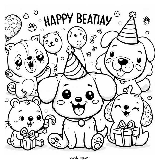 Smiling Critters Coloring Page Of Happy DogDay For Preschoolers