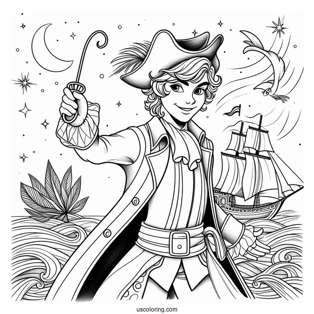 Easy Coloring Page Of Captain Hook For Kids