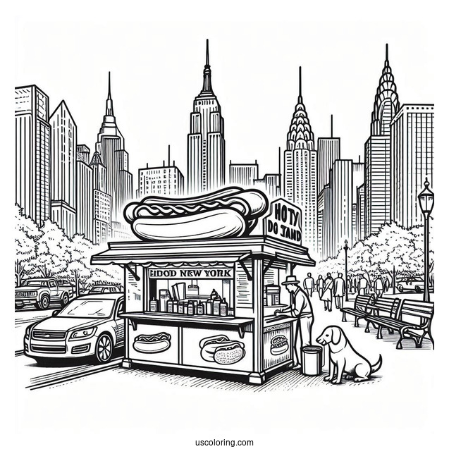 New York Coloring Page Of Hot Dog Stand Outline
