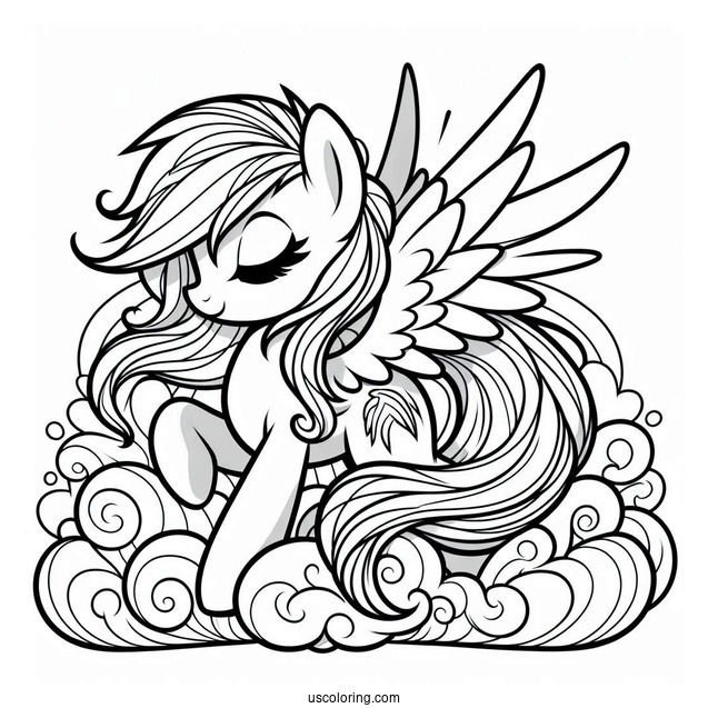 Majestic Rainbow Dash Coloring Page On A Cloud