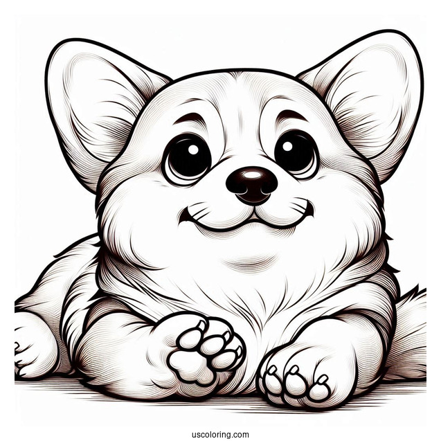 Corgi Coloring Page Lying On Its Back With Paws Up