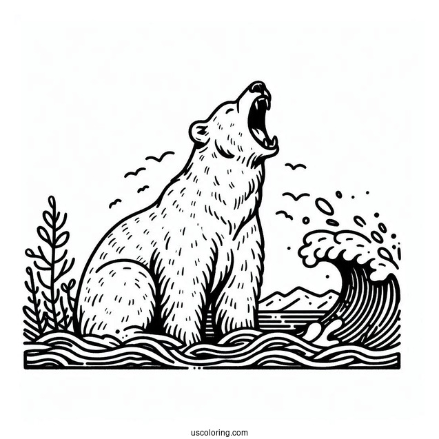 Polar Bear Roaring Coloring Page