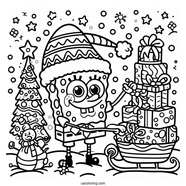 Christmas Themed SpongeBob Coloring Page
