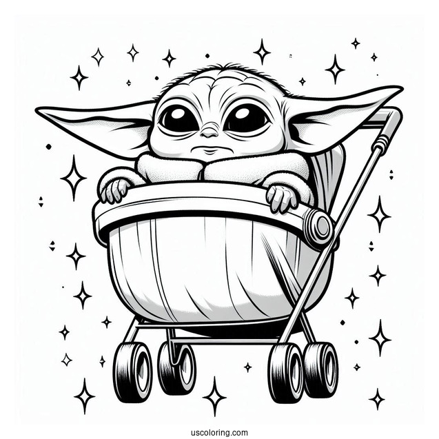 Coloring Sheet Of Baby Yoda In Hovering Pram