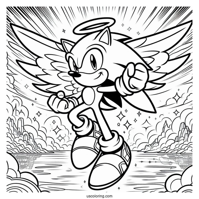 Super Sonic Coloring Page With Fist Up In Angel Island