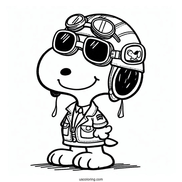 Snoopy Wearing Pilot Googles To Color