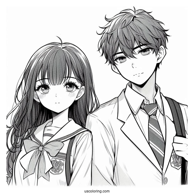 Manga Coloring Page Of School Days High School Couple