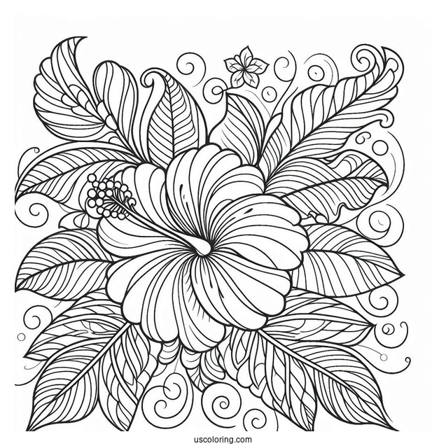 Intricate Hibiscus Pattern Coloring Page