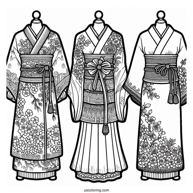Detailed Kimono Dress Coloring Page