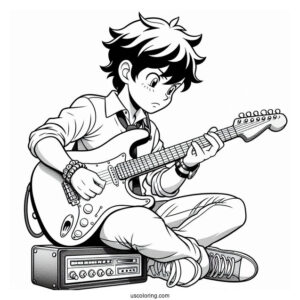 Sing Coloring Page Of Ash Playing Electric Guitar While Sitting On Amplifier