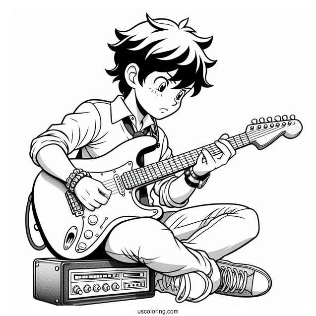 Sing Coloring Page Of Ash Playing Electric Guitar While Sitting On Amplifier
