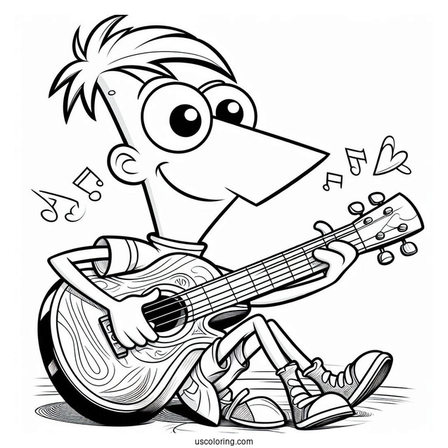 Ferb Phineas And Ferb Coloring Page Playing The Guitar