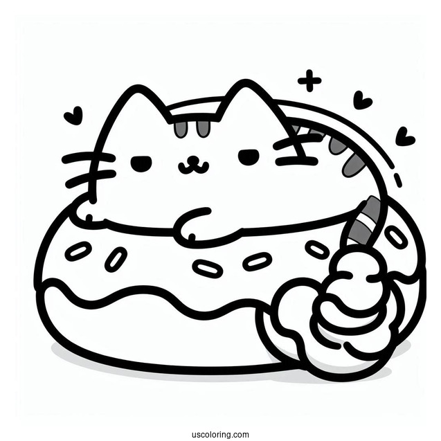 Easy Pusheen Cat Donut Coloring Picture