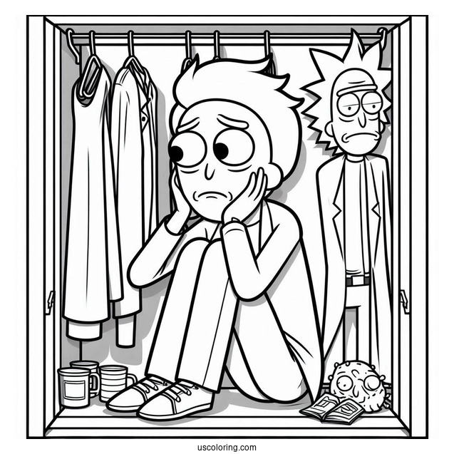 Sad Jerry Smith in Closet Rick and Morty Coloring Page