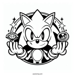 Simple Sonic Exe Coloring Page Holding Chaos Emerald And Gold Ring