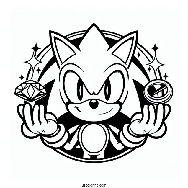 Simple Sonic Exe Coloring Page Holding Chaos Emerald And Gold Ring