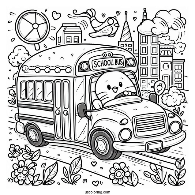 Cartoon School Bus Coloring Page Full of Kids For Kids