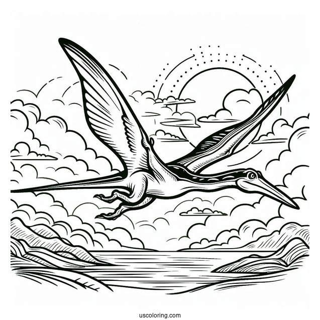 Pteranodon Flying In The Sky Coloring Sheet