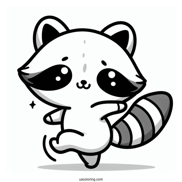 Kawaii Baby Raccoon Coloring Page Dancing For Preschoolers